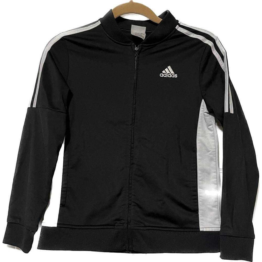 Adidas Youth Track Jacket Black with 3 Stripes Logo Size M (10/12) EUC